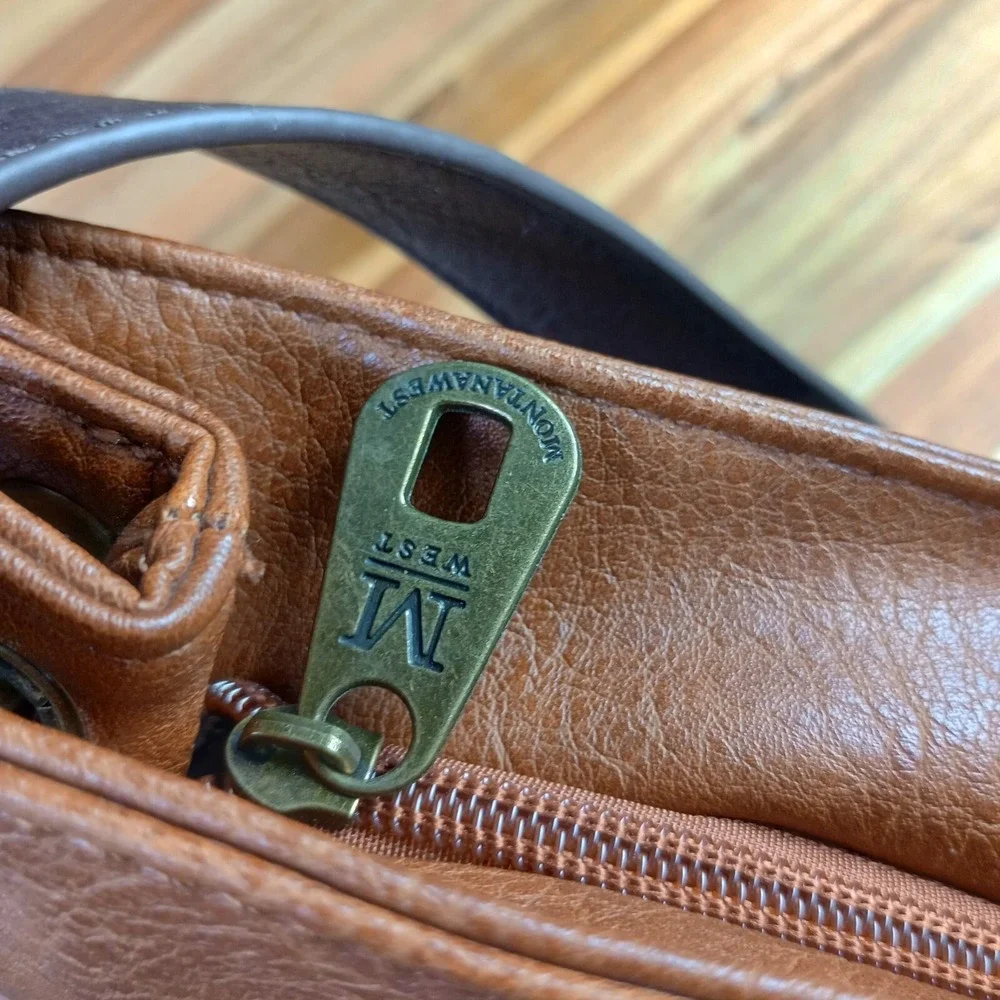 Montana West Brown‎ Two Tone Western Hobo Vegan Leather Tote Shoulder Bag Purse